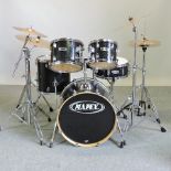 A Fusion Mapex drum kit, with Zildian cymbals,