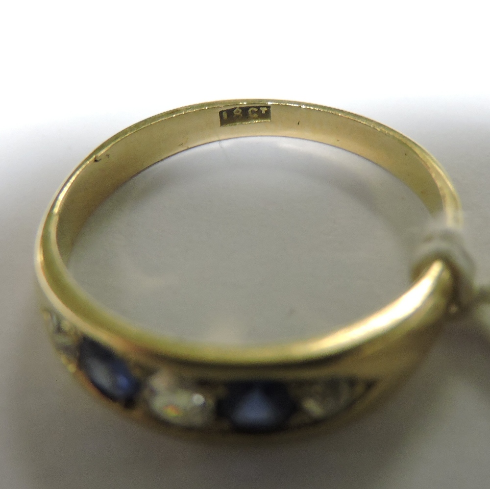 An 18 carat gold diamond and sapphire ring, of boat shape, - Image 5 of 5