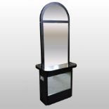 A black painted and glass double vanity station,