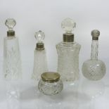 A Victorian glass scent bottle and stopper, with hobnail cut decoration and silver collar,