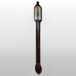 An 18th century mahogany and chevron strung stick barometer, the silvered dial inscribed barometrum,