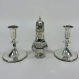 A modern silver sugar caster, of baluster octagonal shape, Birmingham 1964, 16cm tall,