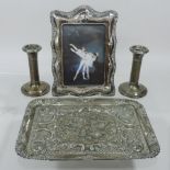 An Edwardian silver dressing table tray, of rectangular shape,