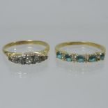 A gold and diamond ring, of boat shape set with five graduated stones,