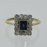 An Art Deco style 18 carat gold sapphire and diamond ring,