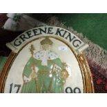 A 1930's Doulton Lambeth stoneware Greene King advertising wall plaque, inscribed Greene King 1799,