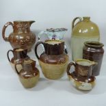 A large 19th century Nottingham salt glazed stoneware harvest jug, 27cm tall,