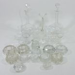 A collection of early 20th century glass and etched glasses, to include decanters,