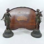 A pair of 19th century French spelter figures, Le Nid and Message, 26cm tall,