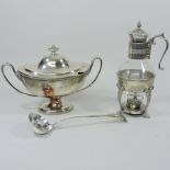 A 19th century Sheffield plated tureen and cover, with serving spoon, 27cm tall,