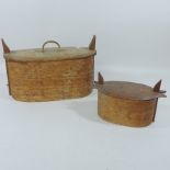 A Scandinavian bentwood box and cover, with pokerwork decoration, 39cm,