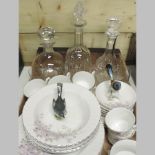 A collection of china and glass, to include cut glass decanters,