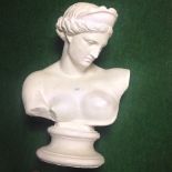 A classical style plaster portrait bust, on a socle base,