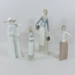 A collection of four various Lladro and Nao figures of ladies, tallest 40cm,