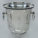 An early 20th century French silver plated wine cooler, of tapered shape, with ring handles,