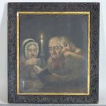Continental School, 19th century, figures reading in candlelight, oil on canvas,