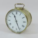 A 19th century brass cased circular carriage clock, with a white enamel dial,