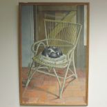 English School, Romulus, a cat asleep on a chair, oil on board,