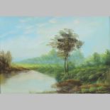 English school, 19th century, river landscape, oil on board,