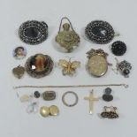 A collection of jewellery to include a pair of 9 carat gold and garnet earrings,