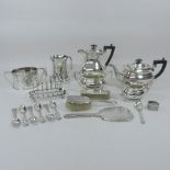 A silver Art Deco dressing table set, together with a set of six silver Kings pattern teaspoons,