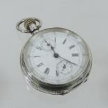 A silver split second chronograph pocket watch