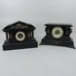 A Victorian black slate mantel clock, 32cm tall,