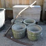 A set of four reconstituted stone planters, 31cm tall,
