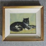 Ian Ward, cat with kittens, signed oil on board,