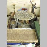 A box of silver plate and metalwares,