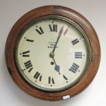 A Victorian oak cased dial clock, with a painted dial,