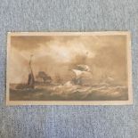 John Christian Schetky, 1778-1874, an extensive seascape, signed and dated 1858, sepia watercolour,