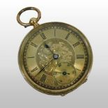 A Victorian ladies 18 carat gold cased open faced pocket watch,