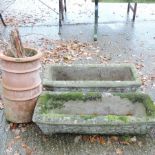 A pair of reconstituted stone garden troughs, 70cm,