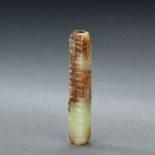 A CHINESE YELLOW AND RUSSET JADE CONG-FORM PENDANT, LEZI