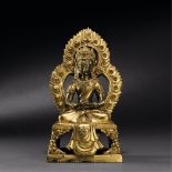TIBETO-CHINESE, QING DYNASTY (1644-1911) A GILT-BRONZE SEATED FIGURE OF AMITAYUS H 20.5 cm. (8 in. )