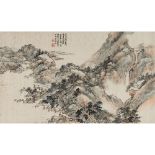 XIAO JUNXIAN    (1865 -1949) Landscape ink and colour on paper, mounted, signed TIAN HE YI REN,