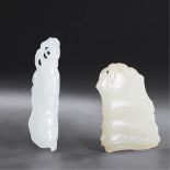 QING DYNASTY (1644-1911) TWO WHITE JADE PENDANTS The largest: L 7.3 cm. (2 7/8 in.) 清 白玉豆角珮及白玉竹節珮