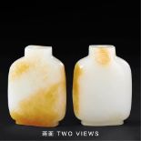 STYLISED QIANLONG MARK AND OF THE PERIOD (1736-1795) A WHITE AND RUSSET JADE SNUFF BOTTLE H 5.8