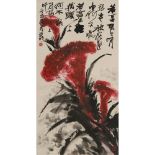 YA MING    (1924-2002) Blossoming Flowers ink and colour on paper, hanging scroll, signed YA MING,