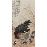 TANG YUN    (1910-1993) Hen And Chicks ink and colour on paper, mounted, signed TANG YUN, dated