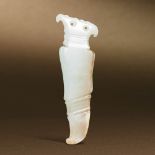 LONGSHAN CULTURE  (CIRCA 2900-2000 BC) A WHITE JADE BIRD-SHAPED PENDANT L 8 cm. (3 1/8 in.) 龍山文化