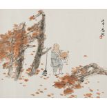 ZHOU SICONG    (1939-1996) Monk And Autumn Leaves ink and colour on paper, mounted, signed SI