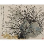 WANG LANRUO    (b.1911) Cymbidium And Rock ink and colour on paper, mounted, signed WANG LAN RUO,