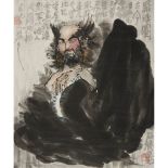 SHI QI    (b.1939) Luohan ink and colour on paper, hanging scroll, signed SHI QI, inscribed, titled,