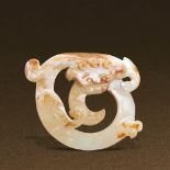 HAN DYNASTY (206 BC-AD 220) AN UNEARTHED WHITE JADE CIRCULAR DRAGON PENDANT L 4.6 cm. (1 7/8 in.)
