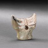 SHANG DYNASTY (CIRCA 1600-1100 BC) AN UNEARTHED  JADE 'OX HEAD' PENDANT L 3.7 cm. (1 3/8 in.)