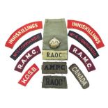 Selection of Cloth and Brass Shoulder Titles embroidery examples include pair Inniskillings ... Pair