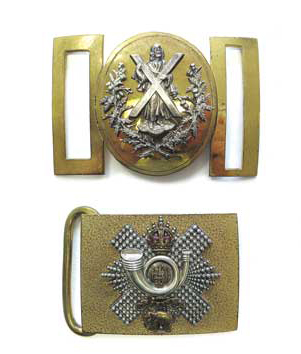 Post 1901 Highland Light Infantry Senior NCO’s Belt Buckle gilt rectangular buckle.  White metal