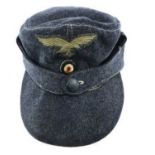 WW2 German Luftwaffe M43 Soft Cap grey fine woollen crown, body and curtain secured by single grey